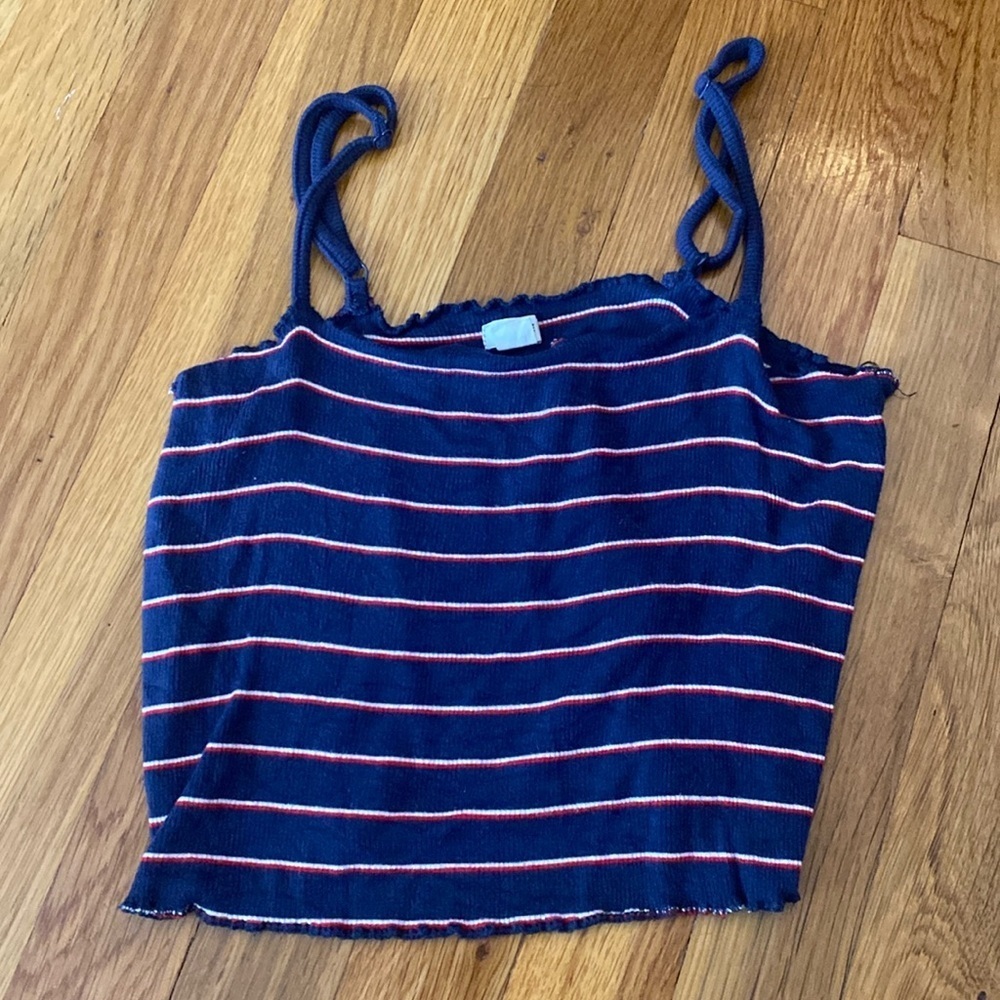 Garage Women’s Blue Crop Top With Red and White Stripes Size XS